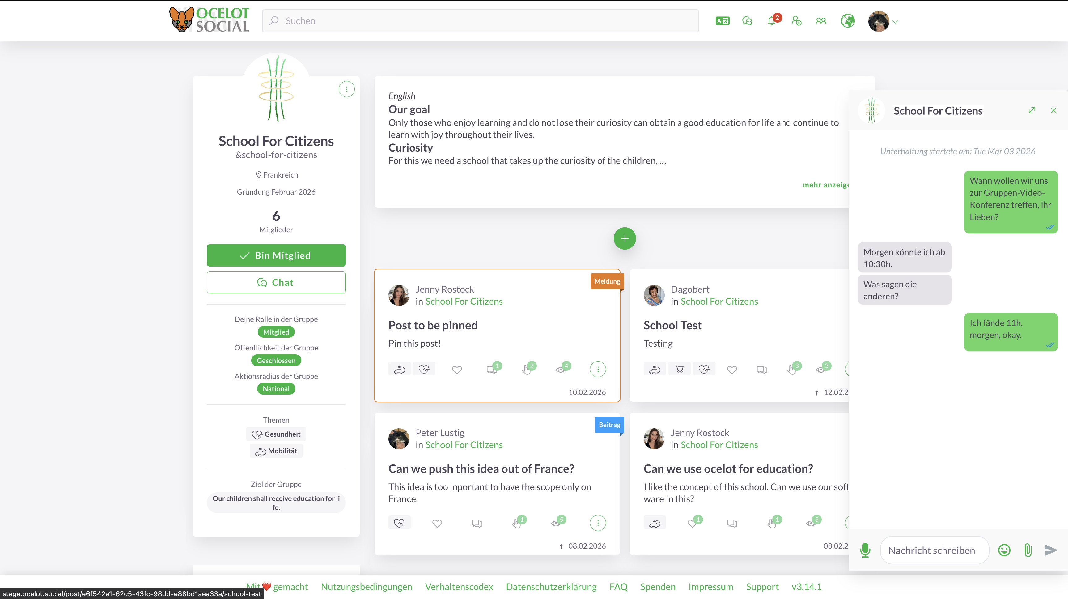 Angepinnter Beitrag auf Gruppenseite